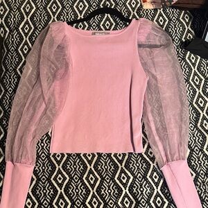 Elegant Pink Blouse with Sheer Sleeves